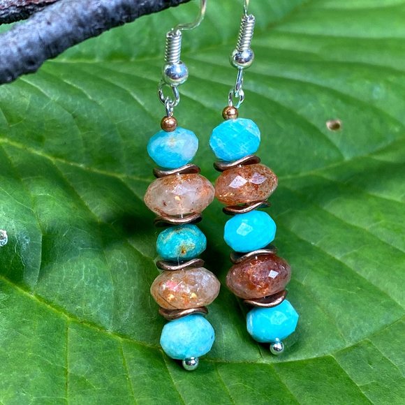 Sunstone Peruvian Amazonite Earrings - Picture 1 of 5